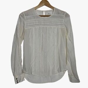 Veronica Beard | Women's 2 White Silk Textured Pom Pom Lace Long Sleeve Blouse